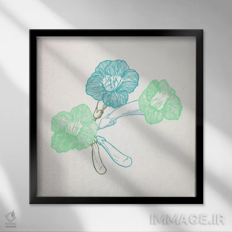 تابلو بنفشه (سبز و آبی) اثر فایو بای فایو کالکتیو - نمای قابدار مشکی