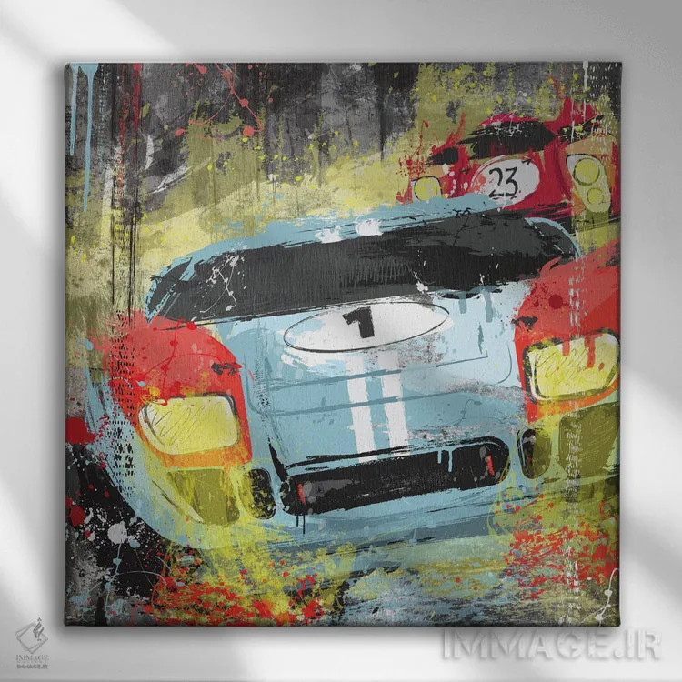تابلو فورد علیه فراری اثر فلای گرافیکس (استودیو/برند هنری) - نمای روبهرو روی دیوار