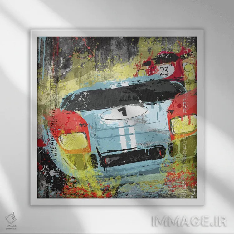 تابلو فورد علیه فراری اثر فلای گرافیکس (استودیو/برند هنری) - نمای قابدار سفید