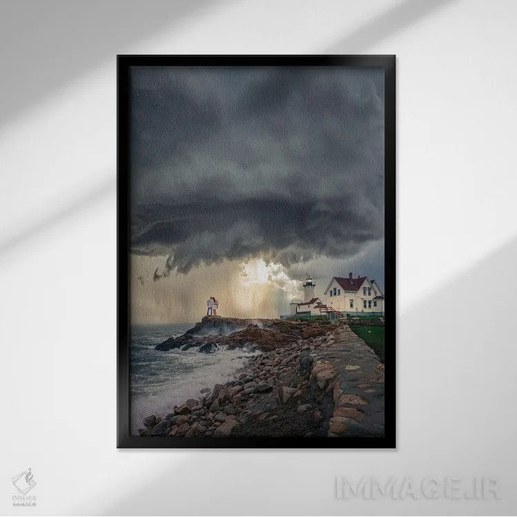 تابلو فانوس دریایی ماساچوست (آمریکا) اثر برنت شاونور - نمای قابدار مشکی