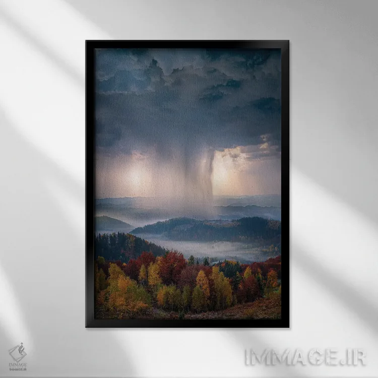 تابلو باران پاییزی سنگین اثر برنت شاونور - نمای قابدار مشکی