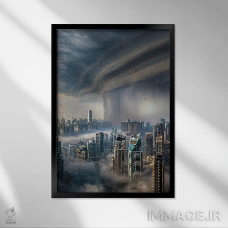 تابلو بارش شدید دبی اثر برنت شاونور - نمای قابدار مشکی