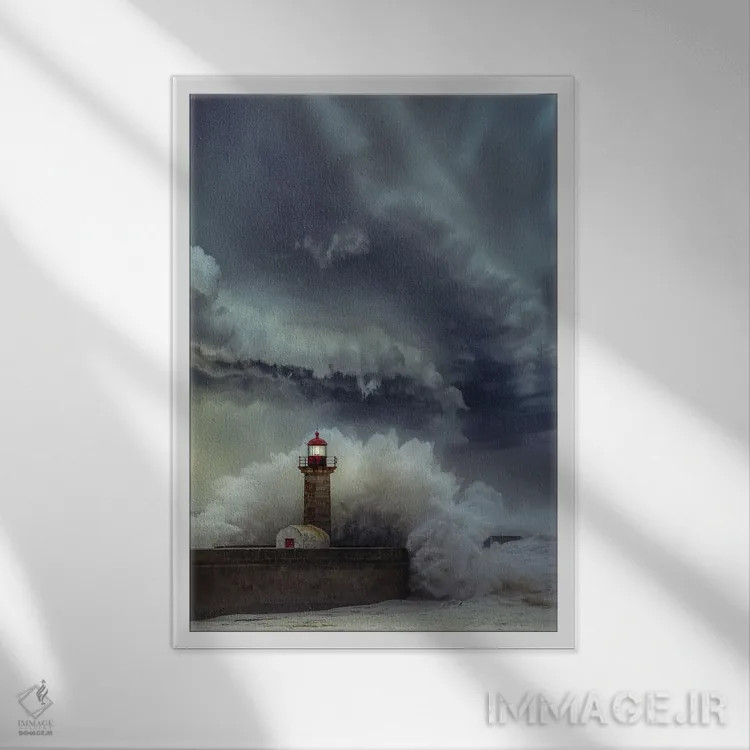 تابلو آشوب فانوس دریایی اثر برنت شاونور - نمای قابدار سفید