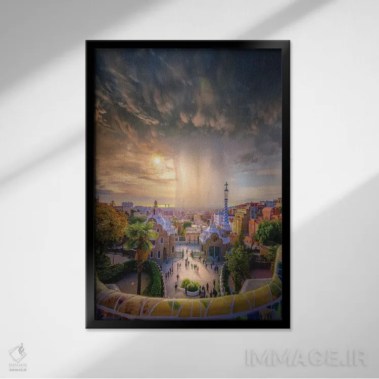 تابلو آسمان بارسلونا اثر برنت شاونور - نمای قابدار مشکی