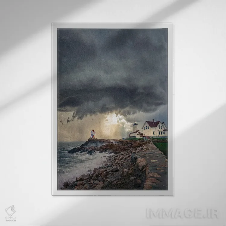 تابلو فانوس دریایی ماساچوست (آمریکا) اثر برنت شاونور - نمای قابدار سفید