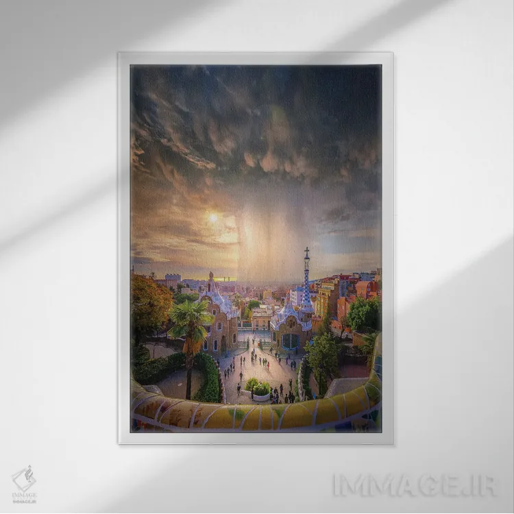 تابلو آسمان بارسلونا اثر برنت شاونور - نمای قابدار سفید