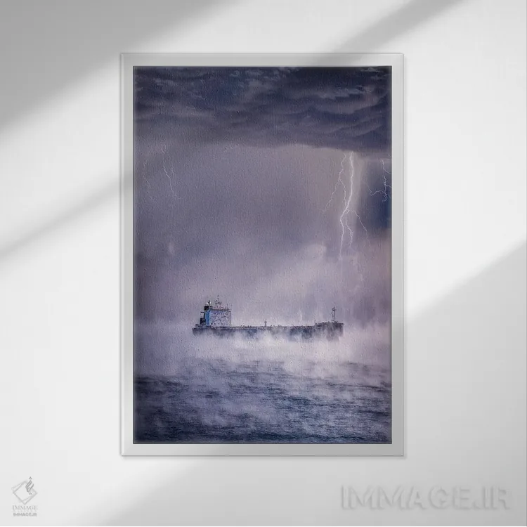 تابلو لنگر انداخته در دوردست اثر برنت شاونور - نمای قابدار سفید