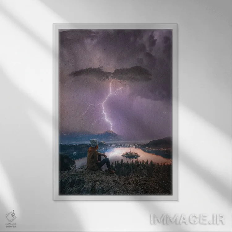 تابلو اندیشههای دریاچه بلد اثر برنت شاونور - نمای قابدار سفید