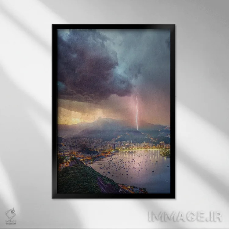 تابلو نورهای صورتی بر فراز ریو اثر برنت شاونور - نمای قابدار مشکی