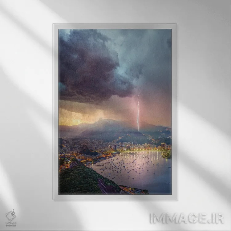 تابلو نورهای صورتی بر فراز ریو اثر برنت شاونور - نمای قابدار سفید