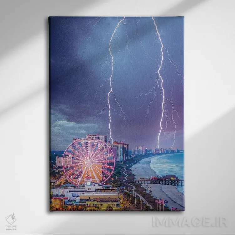 تابلو نورهای ساحل میریتل اثر برنت شاونور - نمای روبهرو روی دیوار