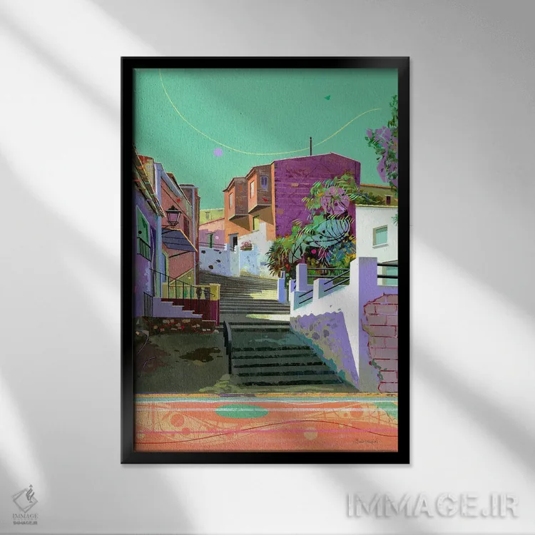 تابلو لا رکویخا (شهر اسپانیا) اثر بنیتو سالمرون - نمای قابدار مشکی