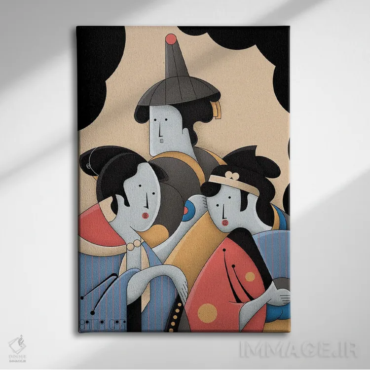 تابلو بانوان ژاپنی اثر جان باتالگازی - نمای روبهرو روی دیوار