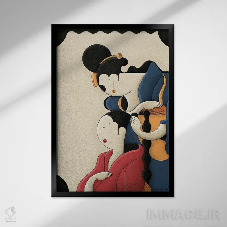 تابلو دختری که موهایش را شانه میزند اثر جان باتالگازی - نمای قابدار مشکی