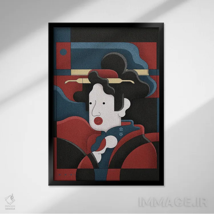 تابلو دختر ادو (ژاپن) اثر جان باتالگازی - نمای قابدار مشکی