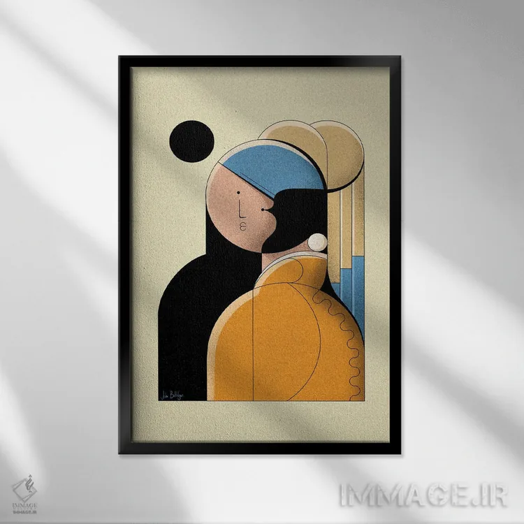 تابلو دختر با مروارید اثر جان باتالگازی - نمای قابدار مشکی