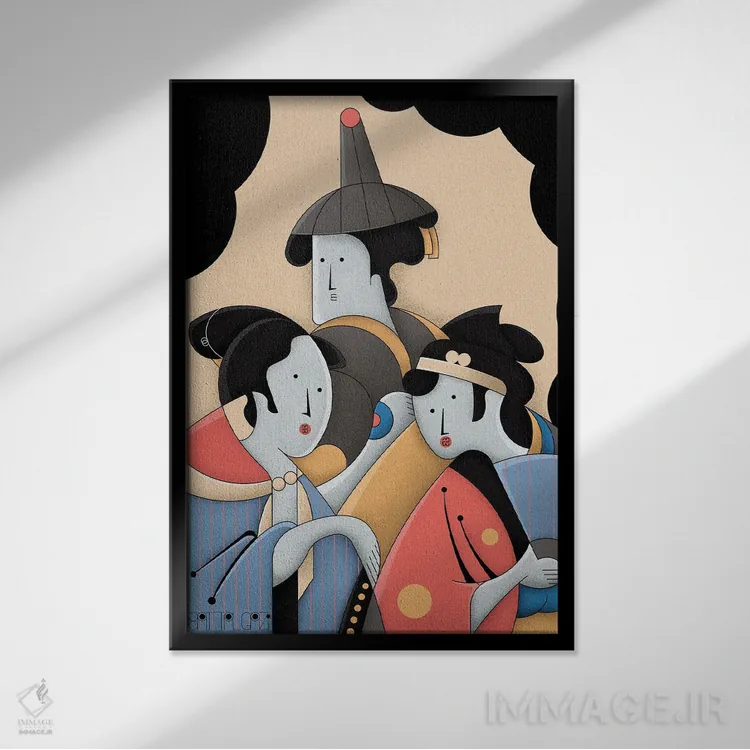 تابلو بانوان ژاپنی اثر جان باتالگازی - نمای قابدار مشکی