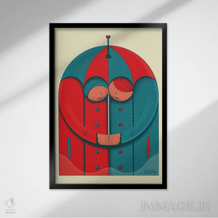 تابلو زوج زیر باران اثر جان باتالگازی - نمای قابدار مشکی