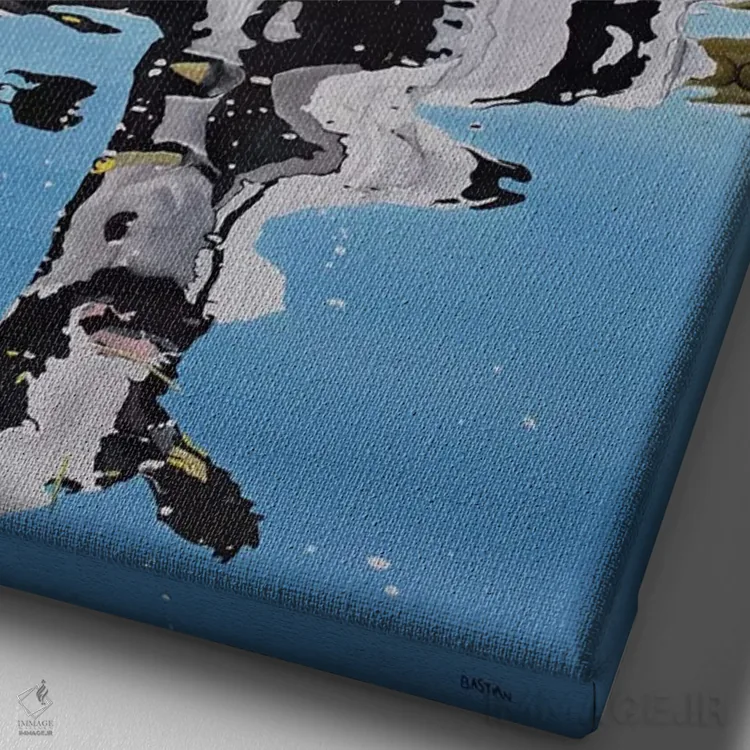 تابلو دو گاو در جویبار اثر کلارا باستین - نمای نزدیک بافت بوم