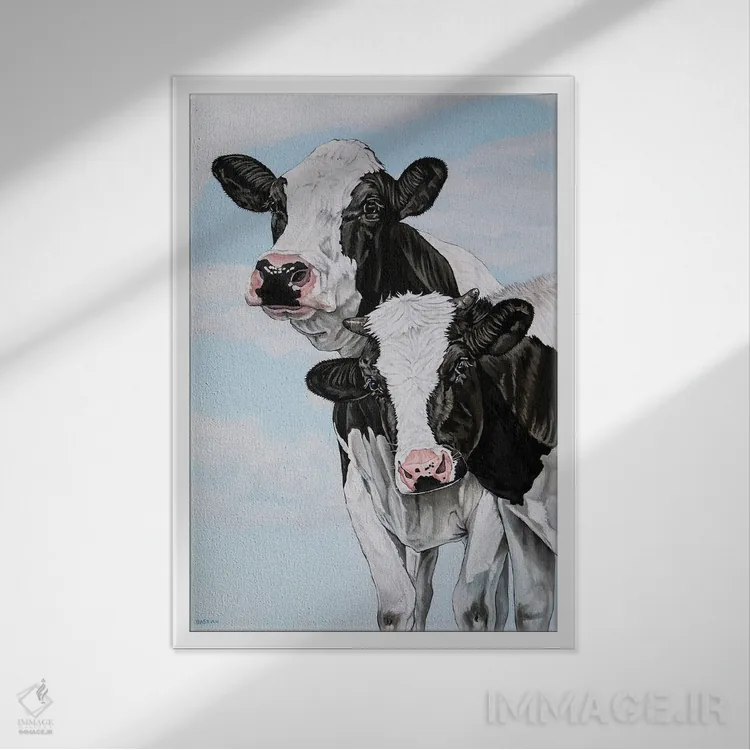 تابلو عشق گاو اثر کلارا باستین - نمای قابدار سفید