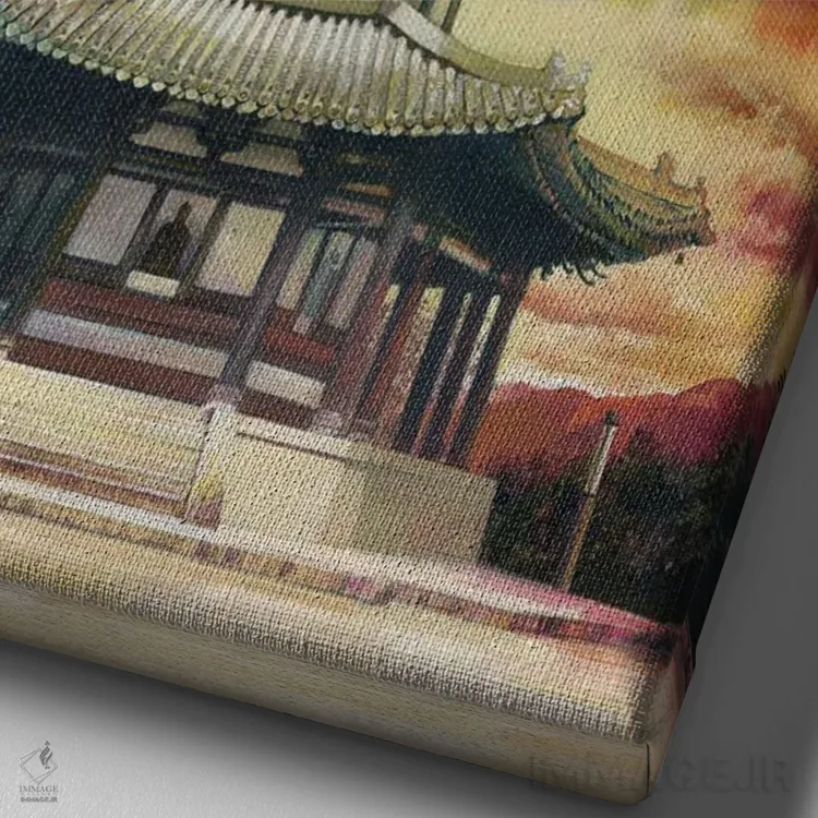 تابلو پاگودا (بنای شرقی) اثر برحذر از خلأ (نام آرتیست/استودیو) - نمای نزدیک بافت بوم