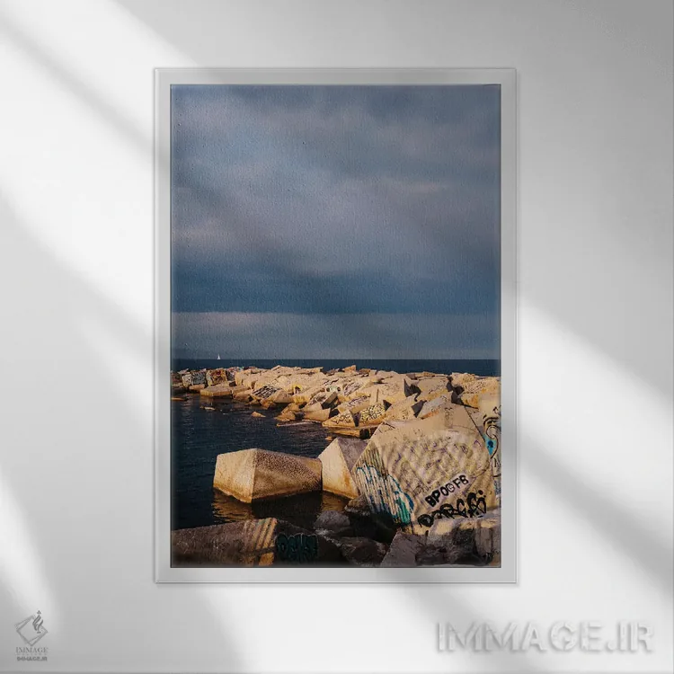 تابلو ساحل بارسلونا چهار اثر بثانی یانگ - نمای قابدار سفید