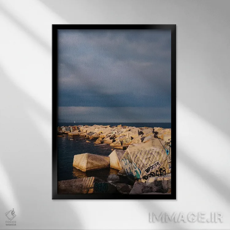 تابلو ساحل بارسلونا چهار اثر بثانی یانگ - نمای قابدار مشکی