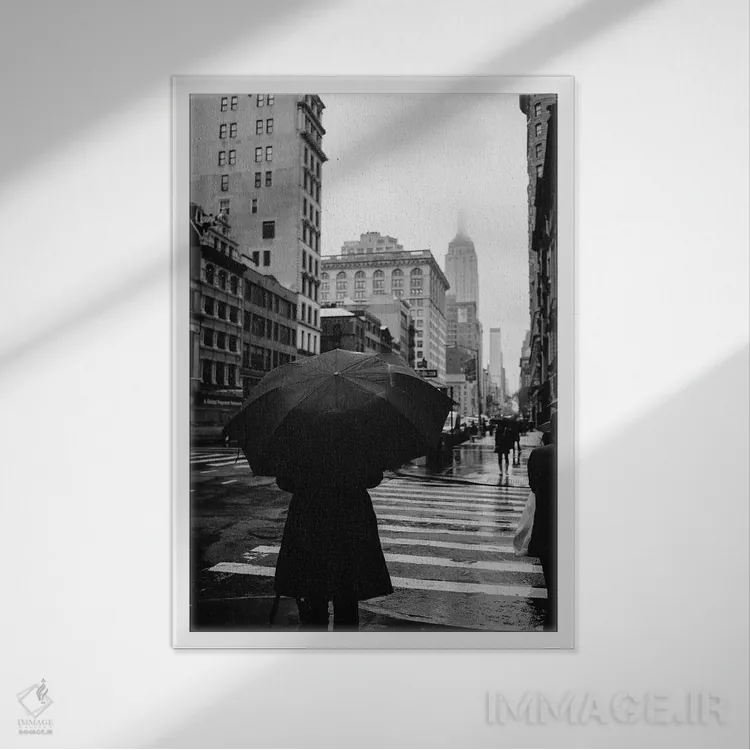 تابلو نیویورک بارانی ۷ اثر بثانی یانگ - نمای قابدار سفید