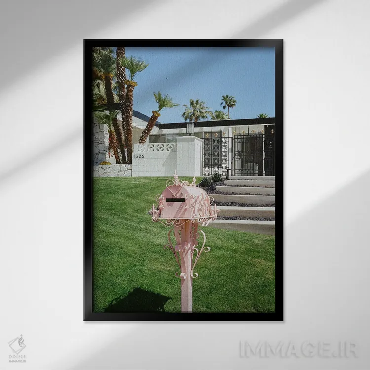 تابلو پالم اسپرینگز صورتی ۲ اثر بثانی یانگ - نمای قابدار مشکی