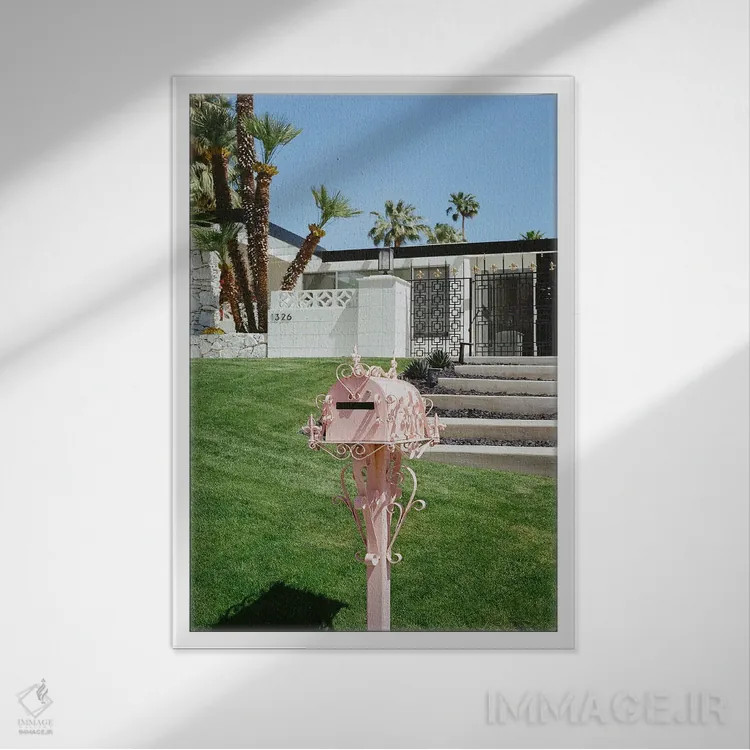 تابلو پالم اسپرینگز صورتی ۲ اثر بثانی یانگ - نمای قابدار سفید