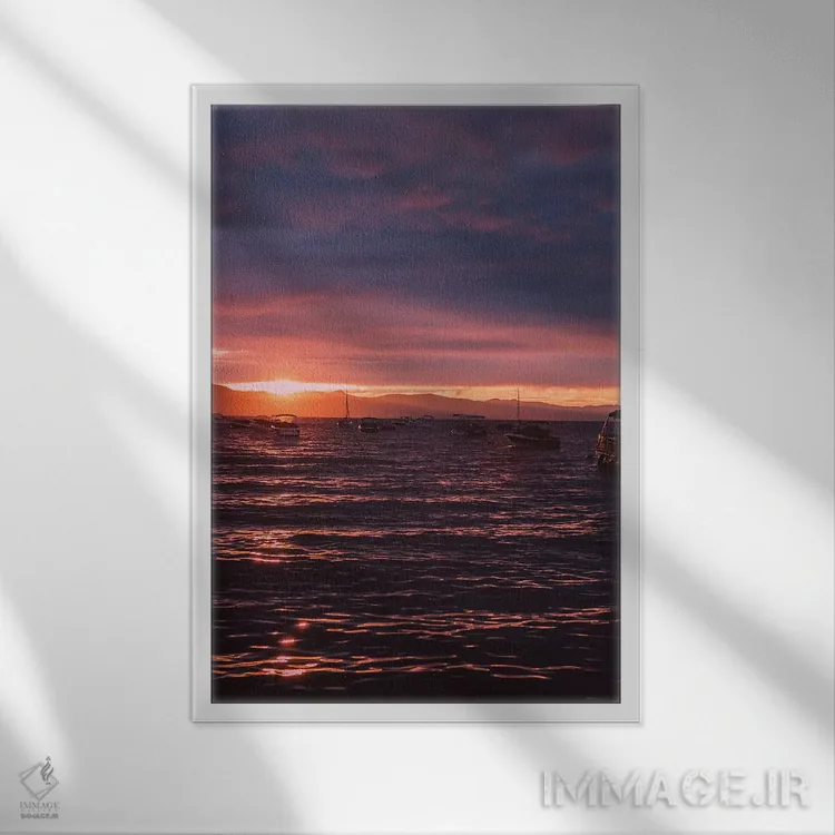 تابلو غروب دریاچه تاهو اثر بثانی یانگ - نمای قابدار سفید