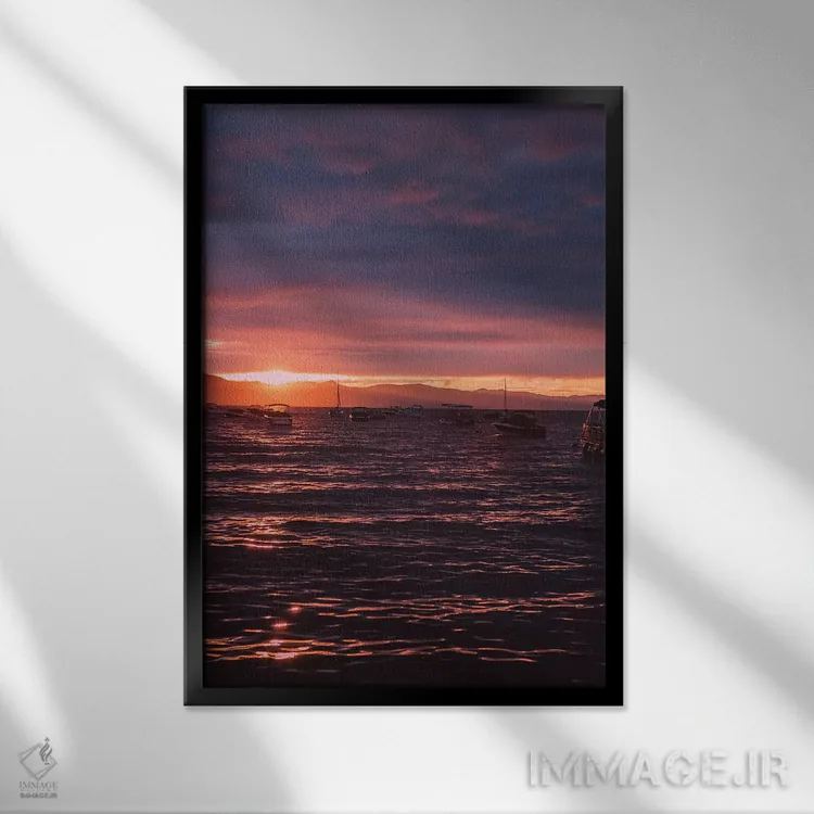 تابلو غروب دریاچه تاهو اثر بثانی یانگ - نمای قابدار مشکی