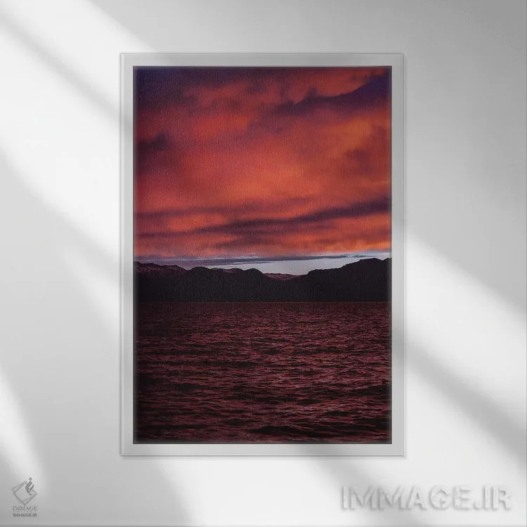 تابلو غروب دوم دریاچه تاهو اثر بثانی یانگ - نمای قابدار سفید