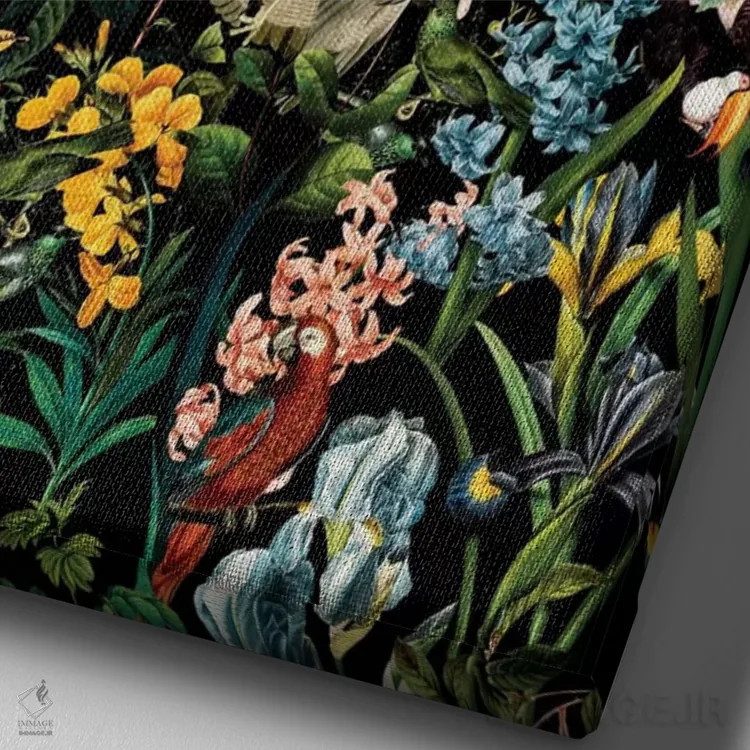 تابلو گل و پرنده V اثر برجو کورکمازیورک - نمای نزدیک بافت بوم