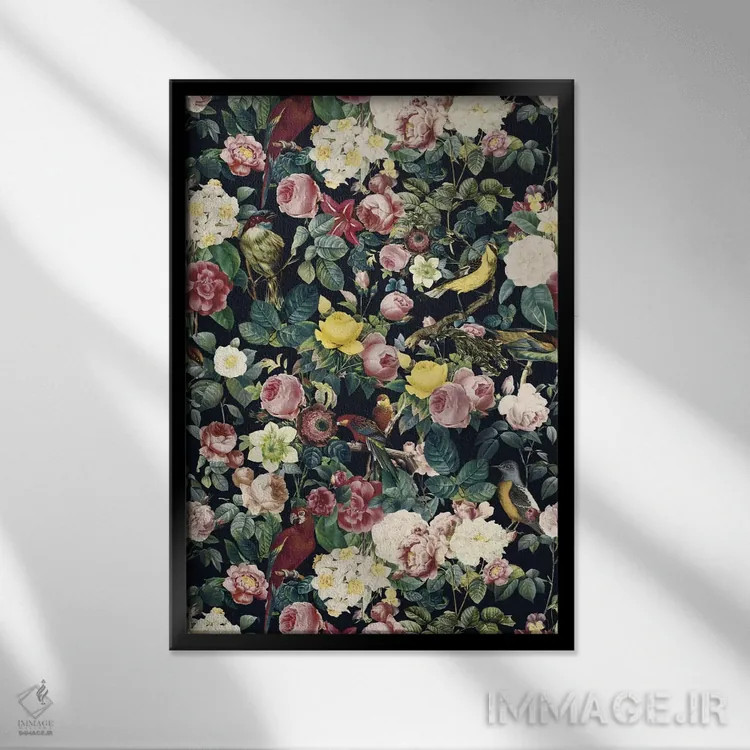 تابلو گل و پرنده IV اثر برجو کورکمازیورک - نمای قابدار مشکی