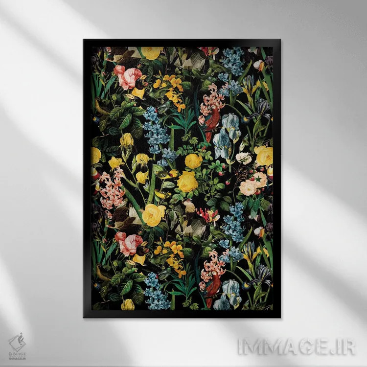 تابلو گل و پرنده V اثر برجو کورکمازیورک - نمای قابدار مشکی