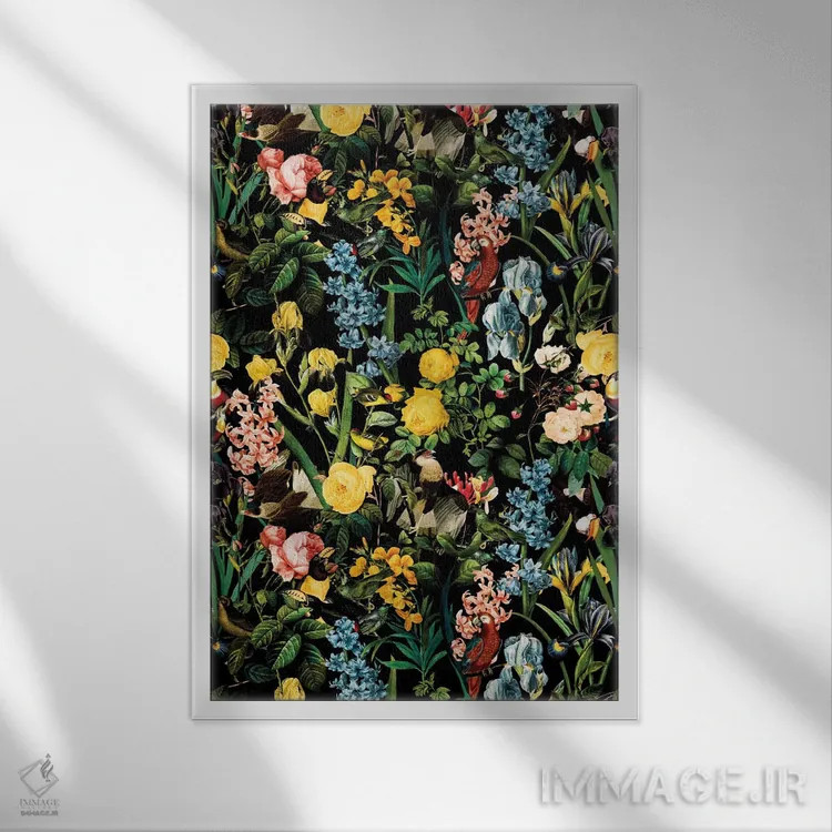 تابلو گل و پرنده V اثر برجو کورکمازیورک - نمای قابدار سفید