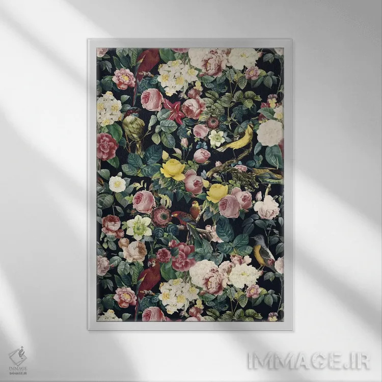 تابلو گل و پرنده IV اثر برجو کورکمازیورک - نمای قابدار سفید