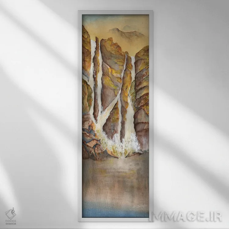 تابلو آبشار طلایی اثر لیز کاوینگتون - نمای قابدار سفید