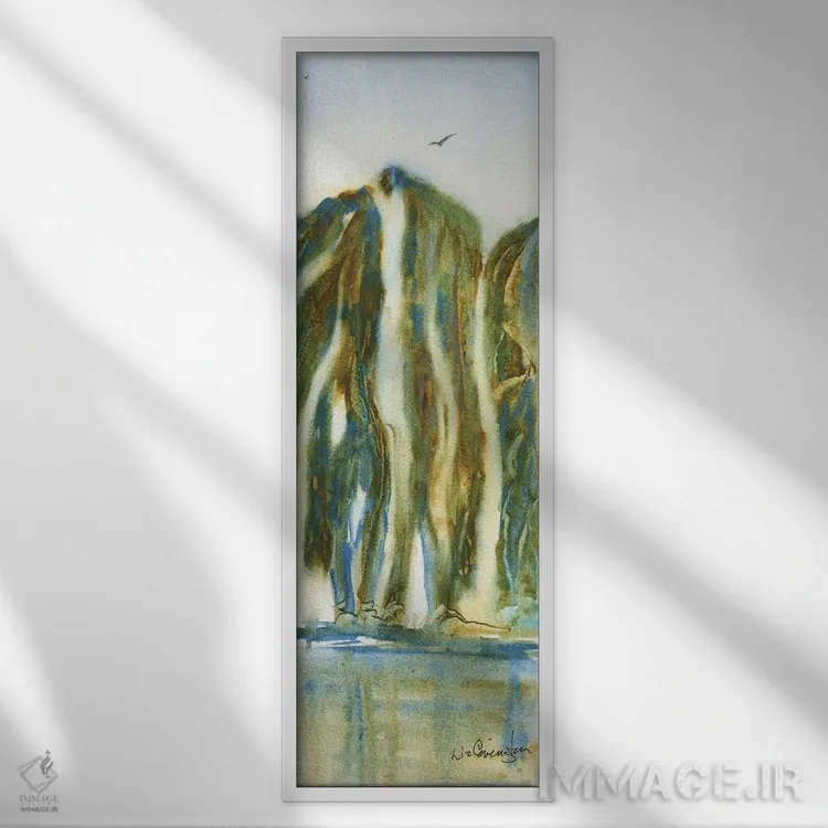 تابلو آبشار سبز اثر لیز کاوینگتون - نمای قابدار سفید