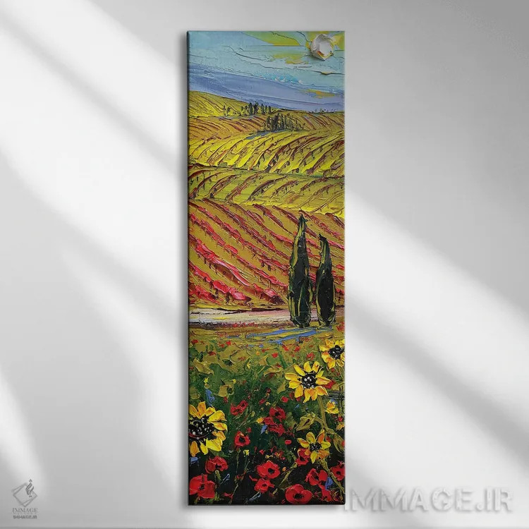 تابلو از روی تپهها میرویم (اشاره به ون گوگ) اثر لیزا الی - نمای روبهرو روی دیوار