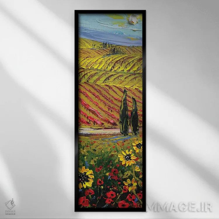 تابلو از روی تپهها میرویم (اشاره به ون گوگ) اثر لیزا الی - نمای قابدار مشکی