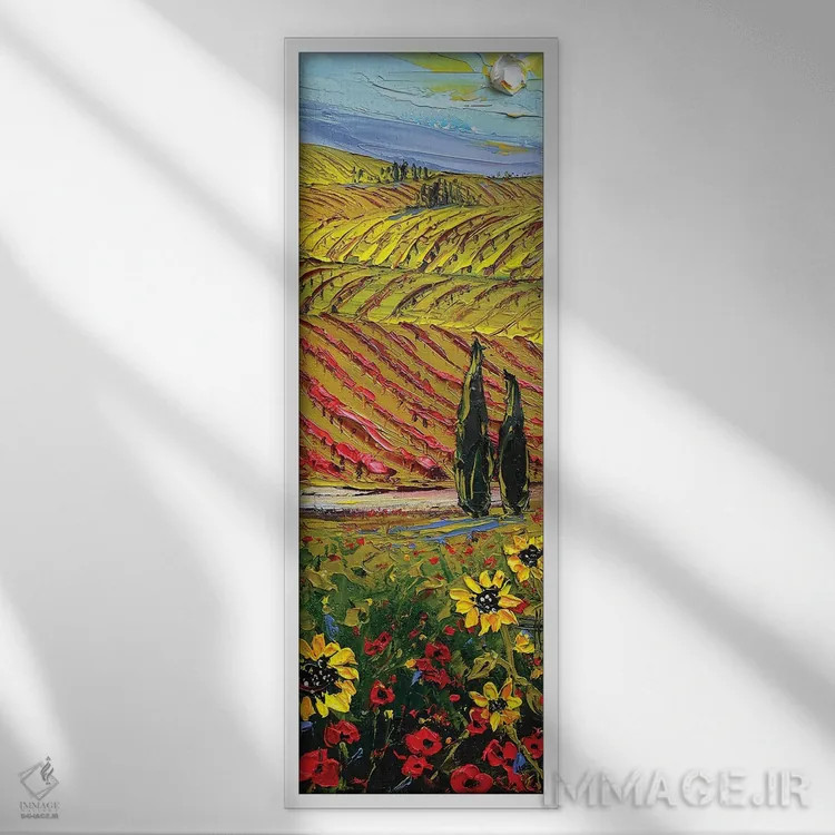 تابلو از روی تپهها میرویم (اشاره به ون گوگ) اثر لیزا الی - نمای قابدار سفید