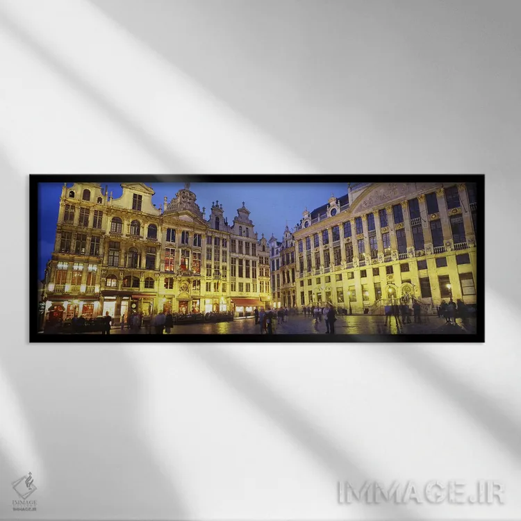 تابلو Brussels, Belgium,میدان گرند پلاس (گروته مارکت) در شب، بروکسل، بلژیک اثر پانورامیک ایمجز (استودیو عکاسی عریض) - نمای قابدار مشکی