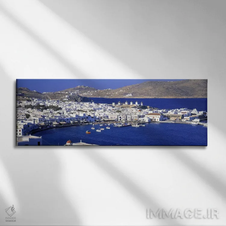 تابلو Mykonos, Cyclades, Greece,نمای بالا از شهر قدیمی میکونوس، سیکلادس، یونان اثر پانورامیک ایمجز (استودیو عکاسی عریض) - نمای روبهرو روی دیوار