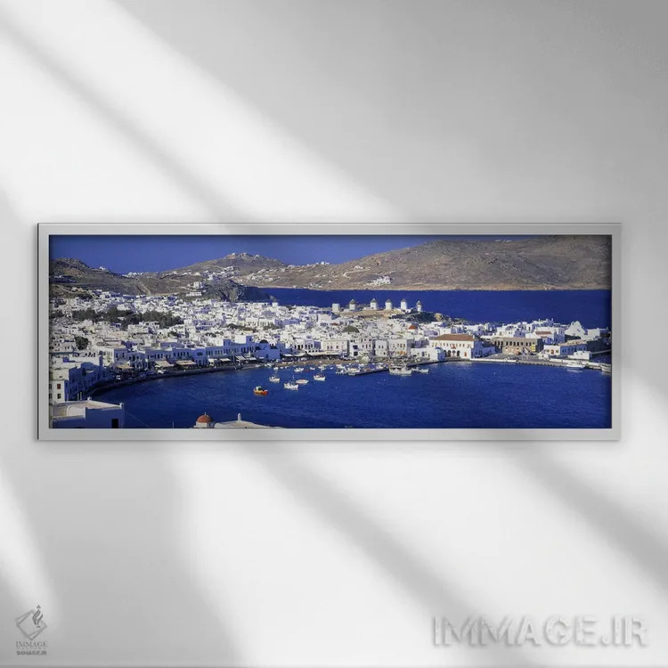 تابلو Mykonos, Cyclades, Greece,نمای بالا از شهر قدیمی میکونوس، سیکلادس، یونان اثر پانورامیک ایمجز (استودیو عکاسی عریض) - نمای قابدار سفید