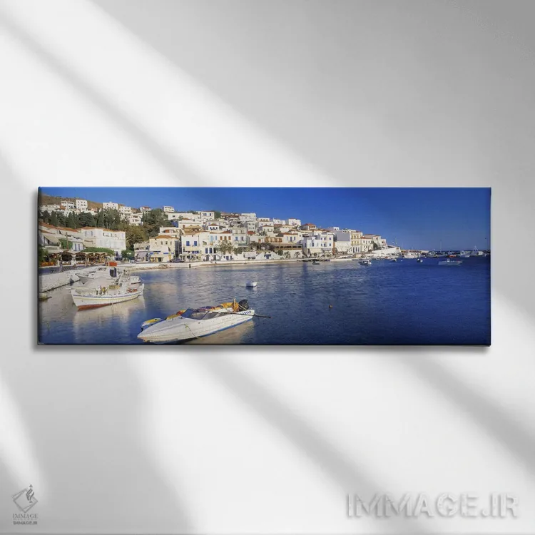 تابلو Batsi, Andros, Cyclades, Greece,معماری ساحلی، باتسی، آندروس، سیکلادس، یونان اثر پانورامیک ایمجز (استودیو عکاسی عریض) - نمای روبهرو روی دیوار