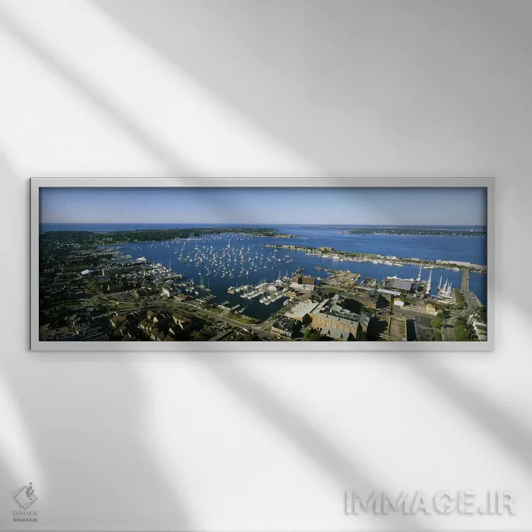 تابلو Newport, Rhode Island, USA,نمای هوایی از بندر نیوپورت، نیوپورت، رود آیلند، آمریکا اثر پانورامیک ایمجز (استودیو عکاسی عریض) - نمای قابدار سفید