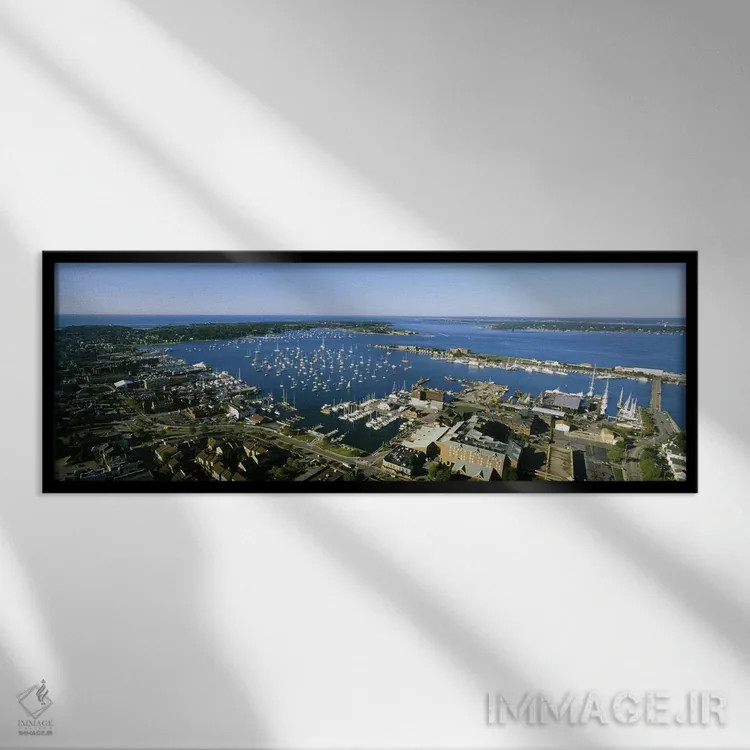 تابلو Newport, Rhode Island, USA,نمای هوایی از بندر نیوپورت، نیوپورت، رود آیلند، آمریکا اثر پانورامیک ایمجز (استودیو عکاسی عریض) - نمای قابدار مشکی