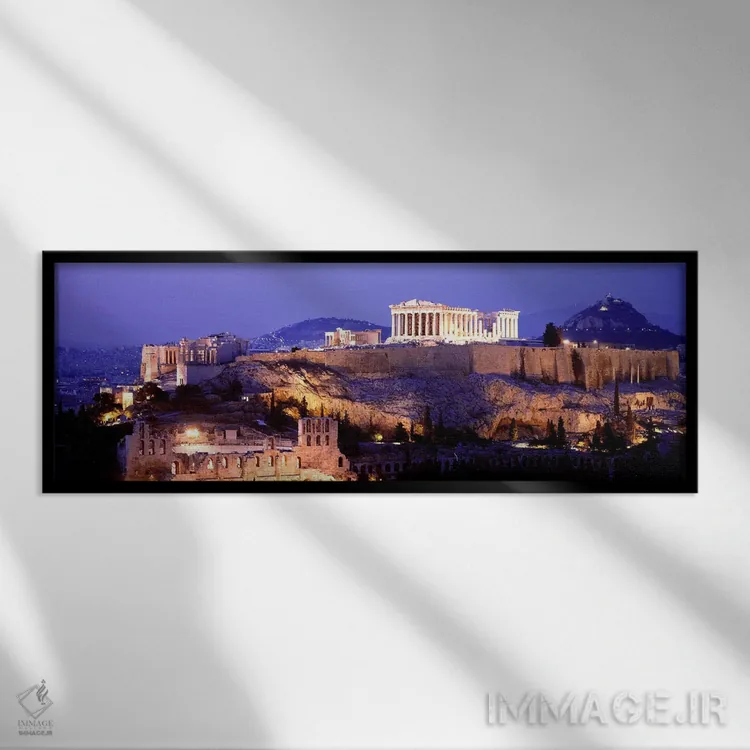 تابلو Athens, Attica Region, Greece,آکروپولیس آتن در شب، آتن، منطقه آتیکا، یونان اثر پانورامیک ایمجز (استودیو عکاسی عریض) - نمای قابدار مشکی
